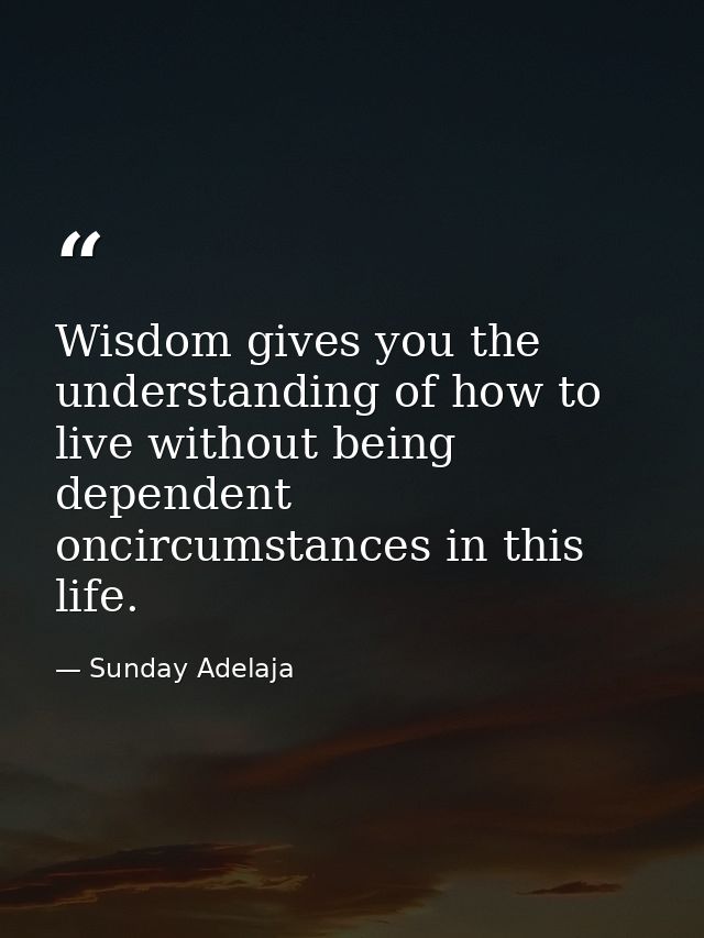 Wisdom gives you the understanding of how to live without being dependent oncircumstances in this life. — Sunday Adelaja