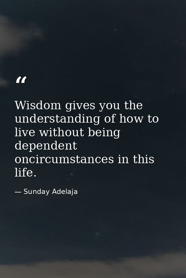Wisdom gives you the understanding of how to live without being dependent oncircumstances in this life. — Sunday Adelaja