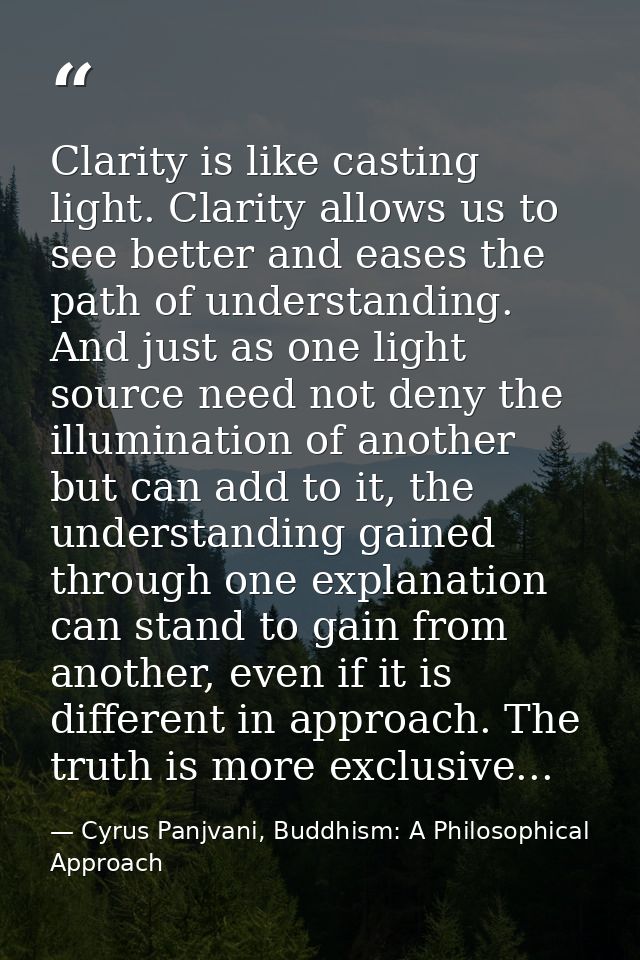 Clarity is like casting light. Clarity allows us to see better and eases the path of understanding. And just as one ligh — Cyrus Panjvani, Buddhism: A Philosophical Approach