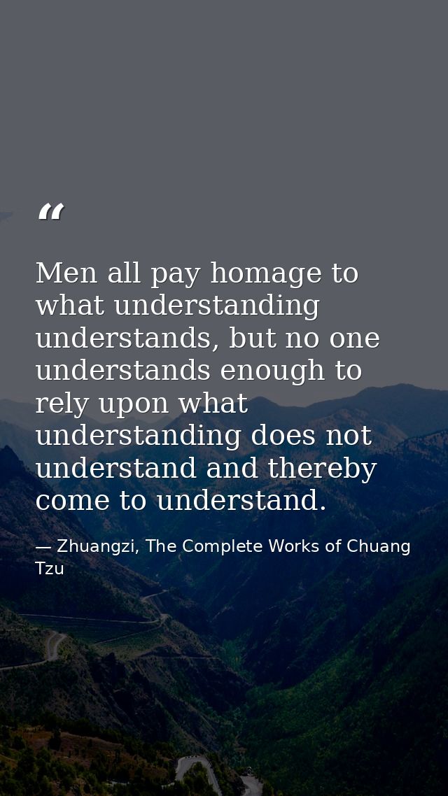 Men all pay homage to what understanding understands, but no one understands enough to rely upon what understanding does — Zhuangzi, The Complete Works of Chuang Tzu