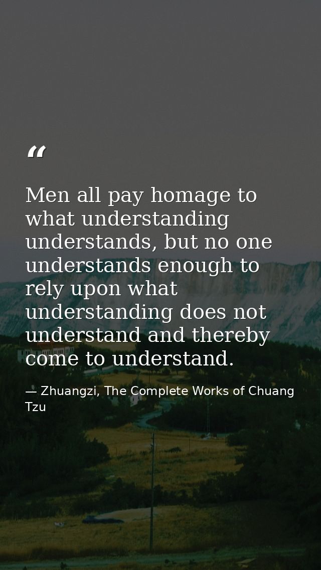 Men all pay homage to what understanding understands, but no one understands enough to rely upon what understanding does — Zhuangzi, The Complete Works of Chuang Tzu