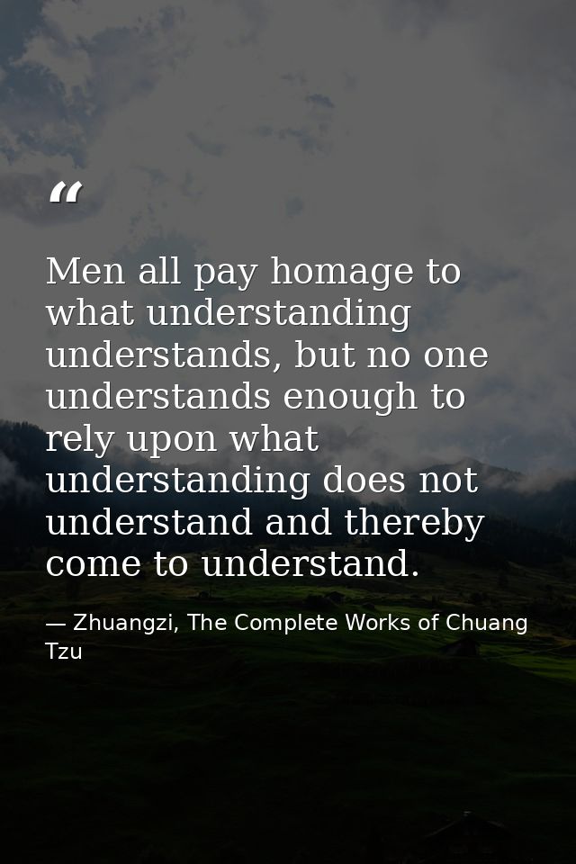 Men all pay homage to what understanding understands, but no one understands enough to rely upon what understanding does — Zhuangzi, The Complete Works of Chuang Tzu