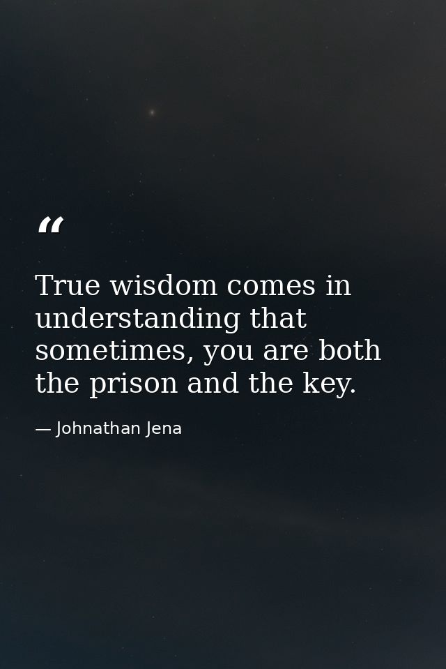 True wisdom comes in understanding that sometimes, you are both the prison and the key. — Johnathan Jena