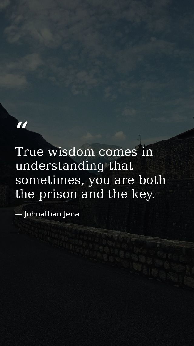 True wisdom comes in understanding that sometimes, you are both the prison and the key. — Johnathan Jena