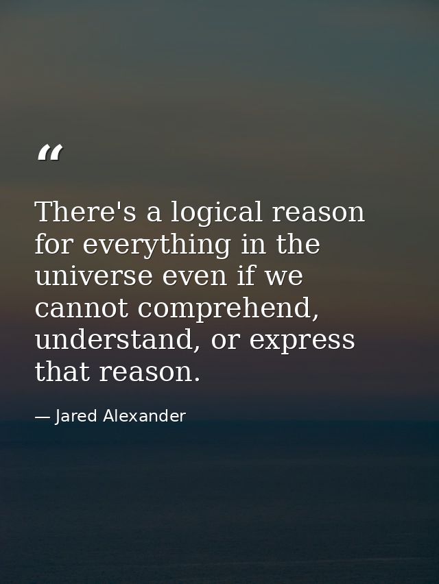 There's a logical reason for everything in the universe even if we cannot comprehend, understand, or express that reason — Jared Alexander
