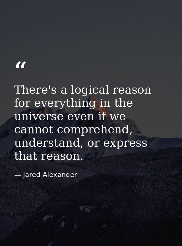 There's a logical reason for everything in the universe even if we cannot comprehend, understand, or express that reason — Jared Alexander