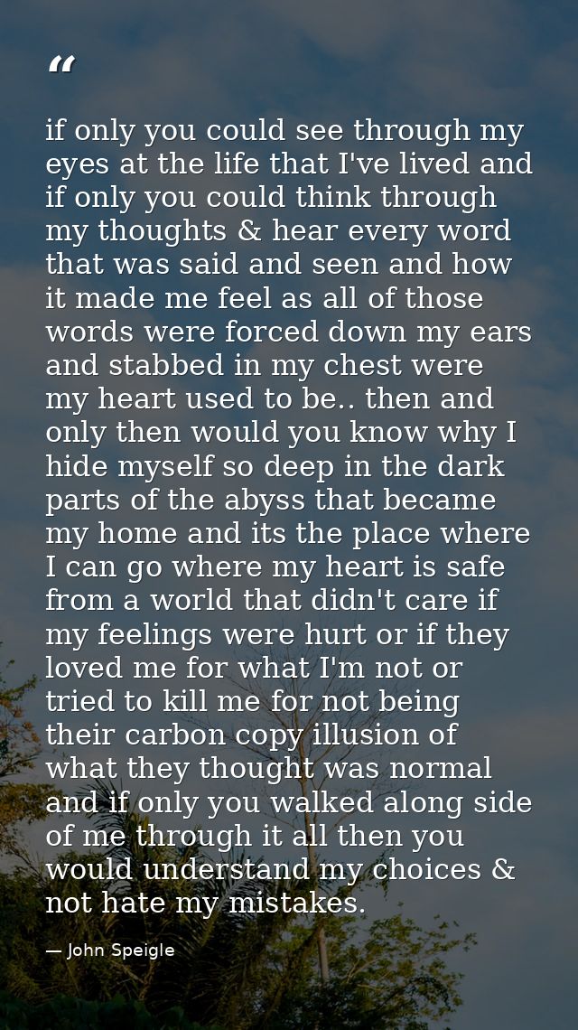 if only you could see through my eyes at the life that I've lived and if only you could think through my thoughts & hear — John Speigle