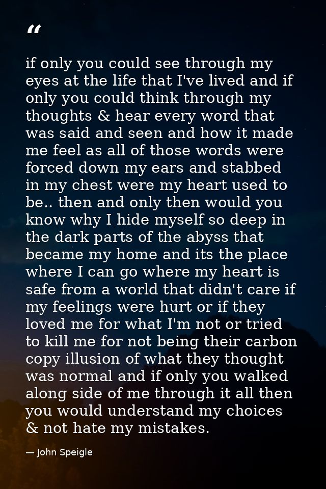 if only you could see through my eyes at the life that I've lived and if only you could think through my thoughts & hear — John Speigle