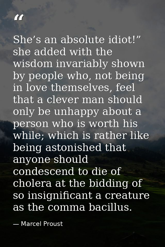She’s an absolute idiot!” she added with the wisdom invariably shown by people who, not being in love themselves, feel t — Marcel Proust
