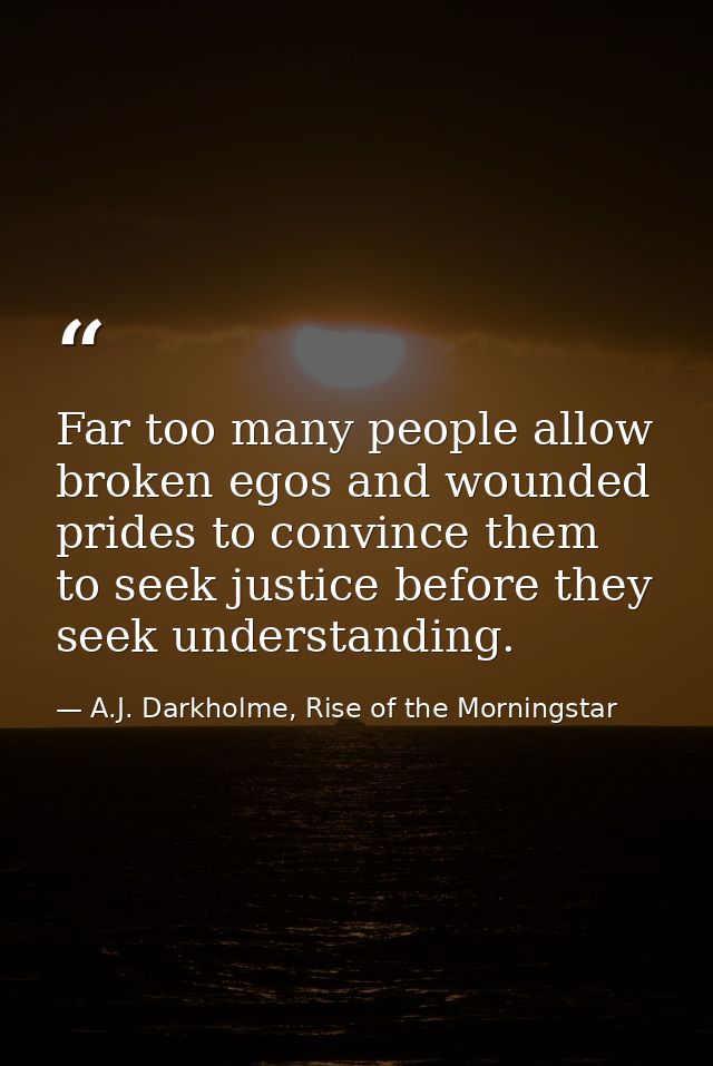 Far too many people allow broken egos and wounded prides to convince them to seek justice before they seek understanding — A.J. Darkholme, Rise of the Morningstar