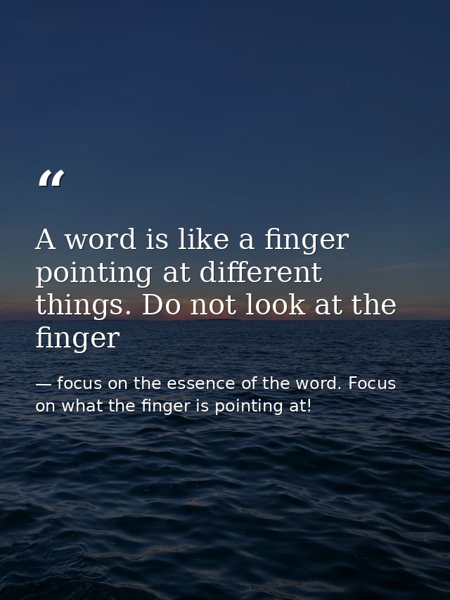 A word is like a finger pointing at different things. Do not look at the finger — focus on the essence of the word. Focus on what the finger is pointing at!