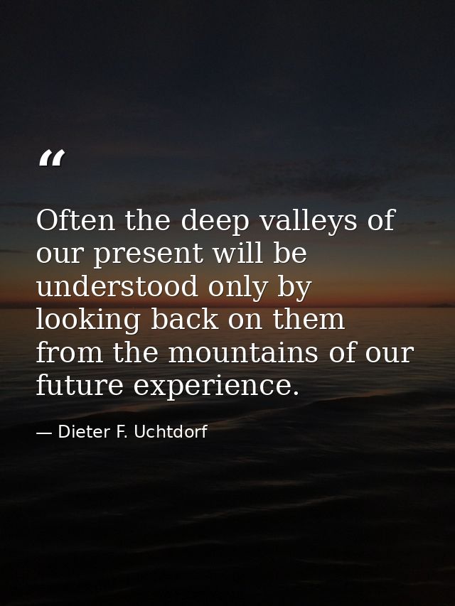 Often the deep valleys of our present will be understood only by looking back on them from the mountains of our future e — Dieter F. Uchtdorf