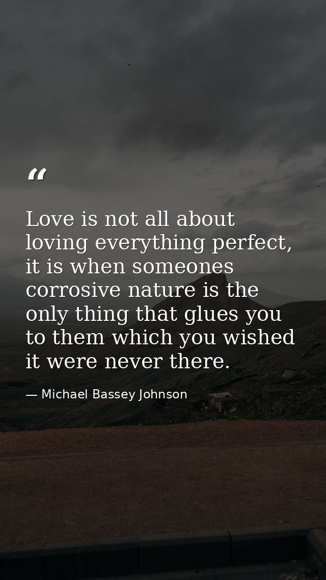 Love is not all about loving everything perfect, it is when someones corrosive nature is the only thing that glues you t — Michael Bassey Johnson