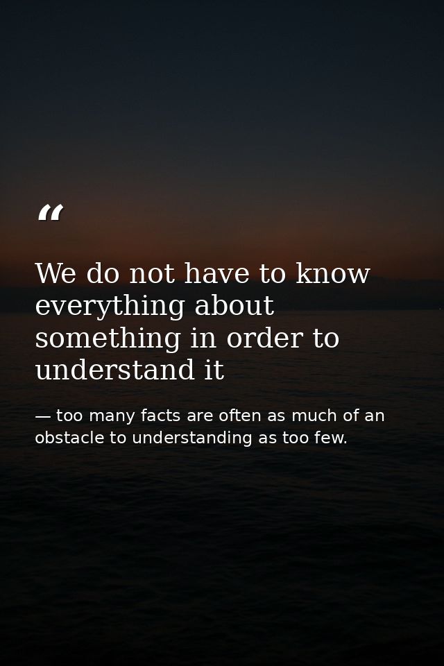 We do not have to know everything about something in order to understand it — too many facts are often as much of an obstacle to understanding as too few.