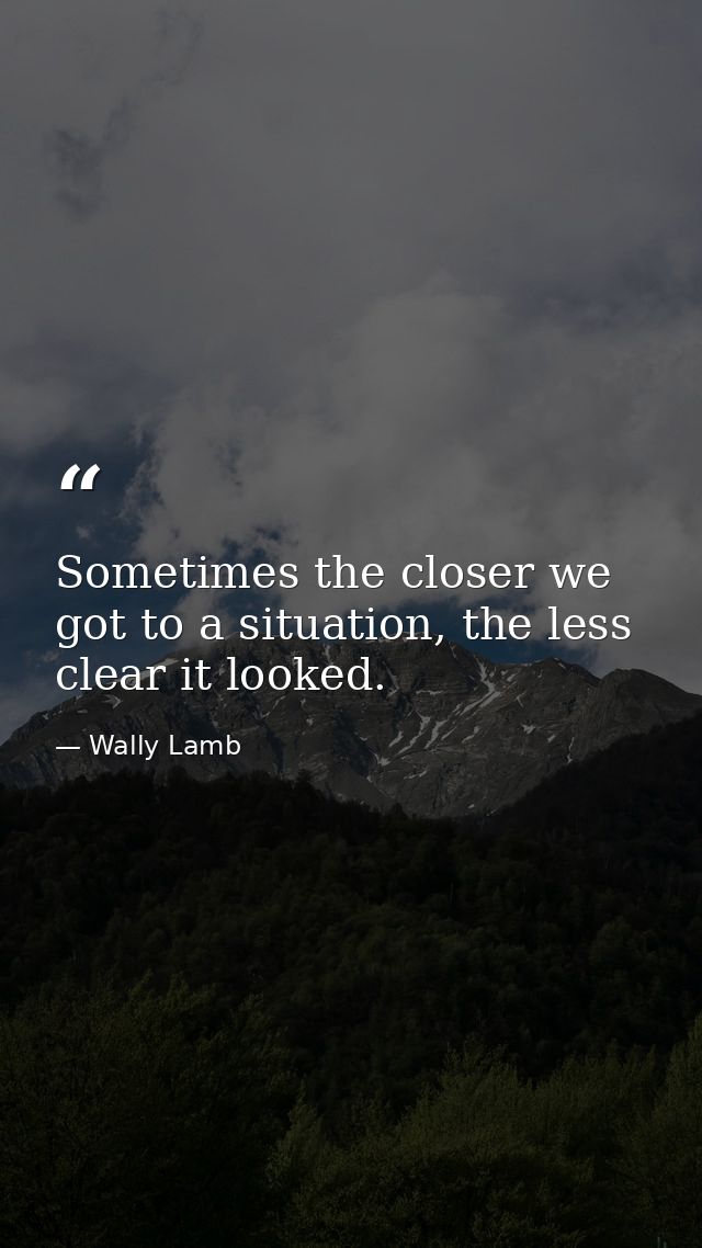 Sometimes the closer we got to a situation, the less clear it looked. — Wally Lamb