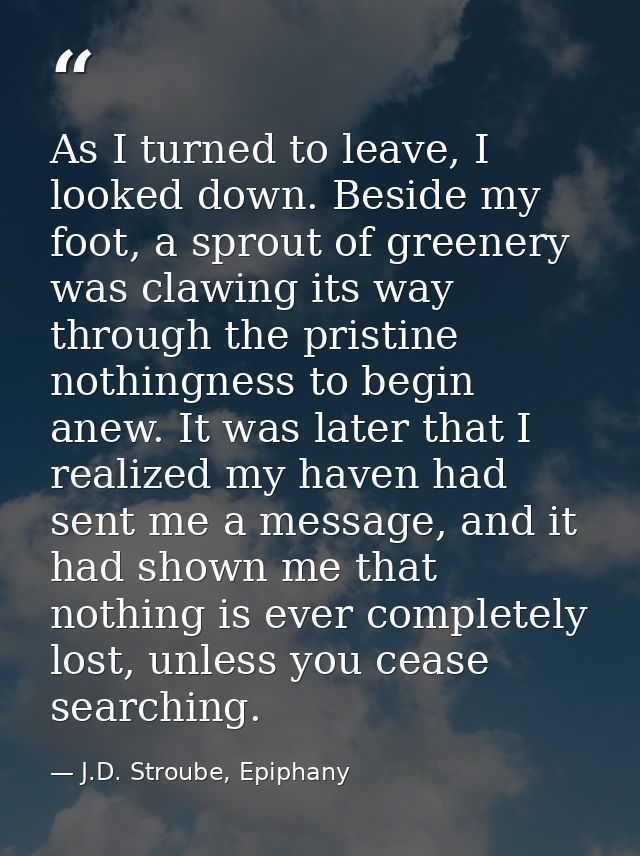 As I turned to leave, I looked down. Beside my foot, a sprout of greenery was clawing its way through the pristine nothi — J.D. Stroube, Epiphany