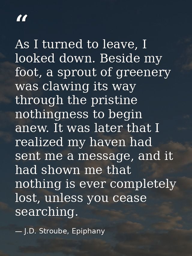 As I turned to leave, I looked down. Beside my foot, a sprout of greenery was clawing its way through the pristine nothi — J.D. Stroube, Epiphany