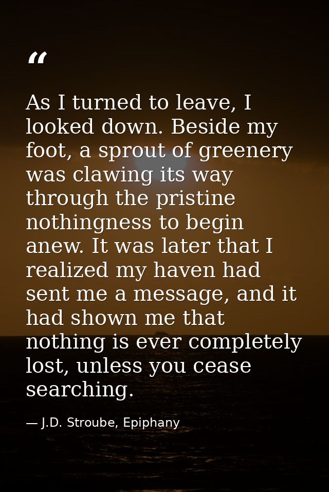 As I turned to leave, I looked down. Beside my foot, a sprout of greenery was clawing its way through the pristine nothi — J.D. Stroube, Epiphany