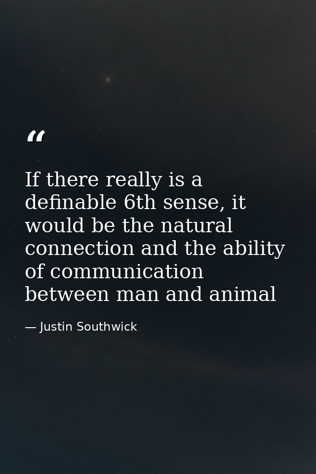 If there really is a definable 6th sense, it would be the natural connection and the ability of communication between ma — Justin Southwick