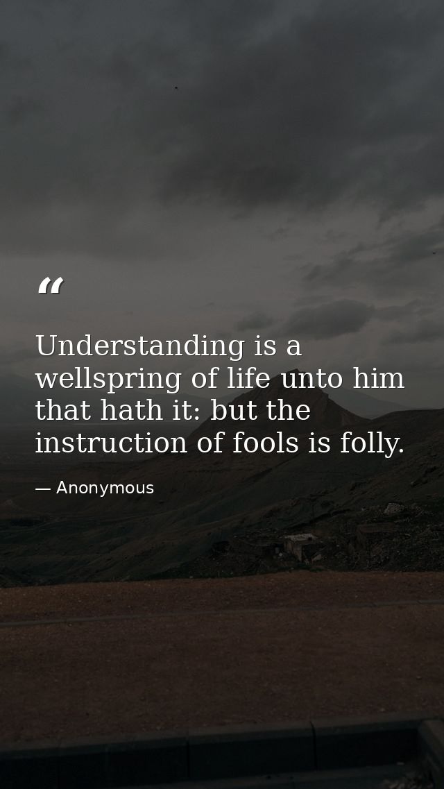 Understanding is a wellspring of life unto him that hath it: but the instruction of fools is folly. — Anonymous