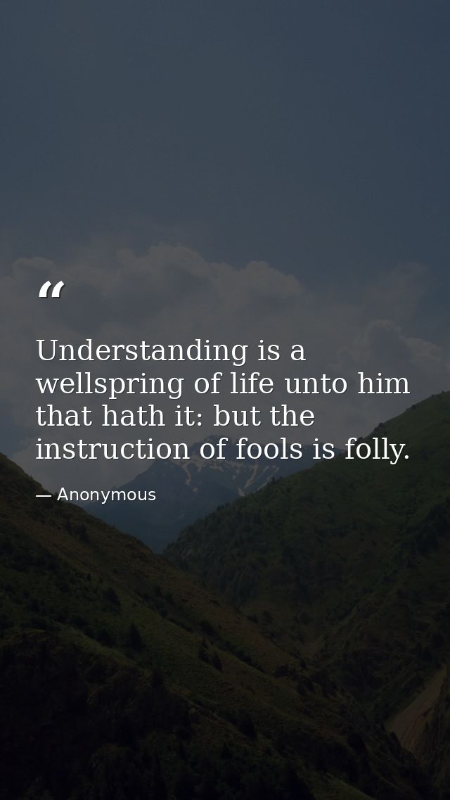 Understanding is a wellspring of life unto him that hath it: but the instruction of fools is folly. — Anonymous