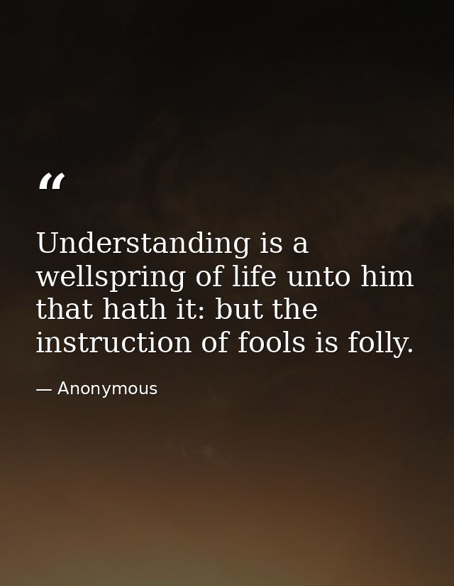 Understanding is a wellspring of life unto him that hath it: but the instruction of fools is folly. — Anonymous