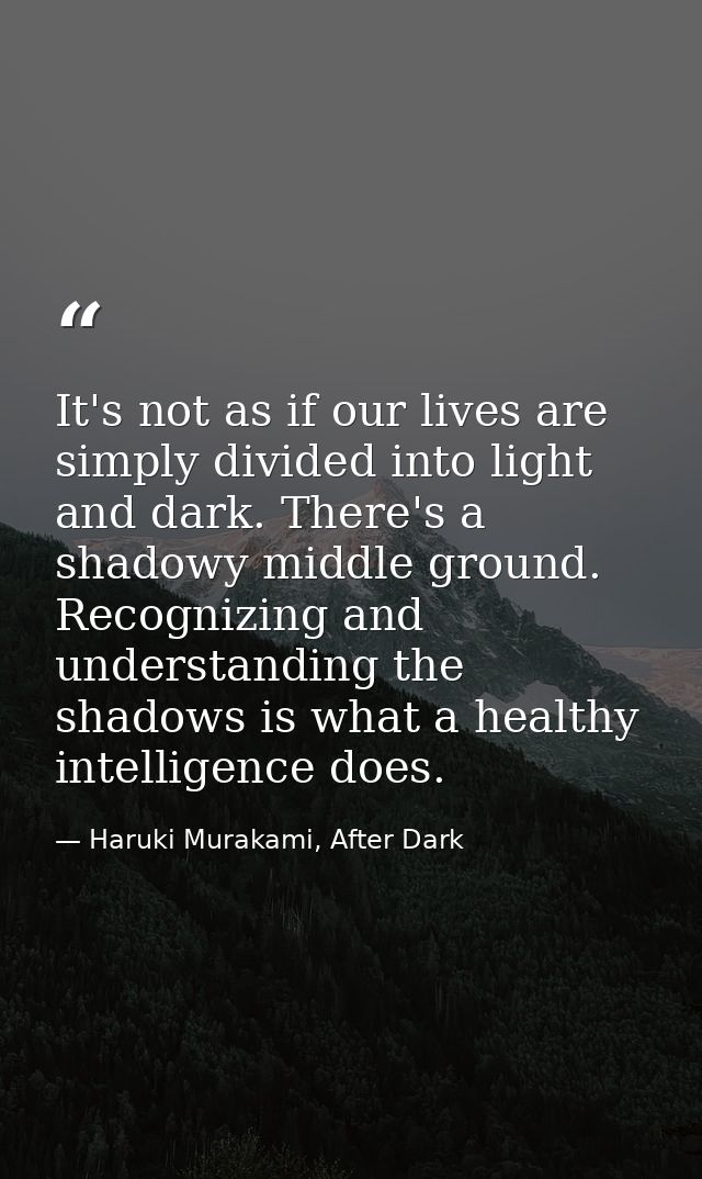 It's not as if our lives are simply divided into light and dark. There's a shadowy middle ground. Recognizing and unders — Haruki Murakami, After Dark