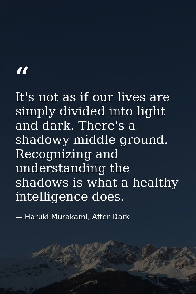 It's not as if our lives are simply divided into light and dark. There's a shadowy middle ground. Recognizing and unders — Haruki Murakami, After Dark