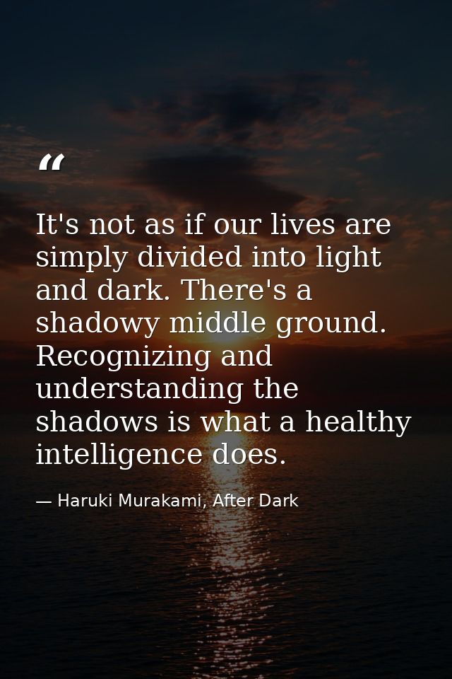 It's not as if our lives are simply divided into light and dark. There's a shadowy middle ground. Recognizing and unders — Haruki Murakami, After Dark