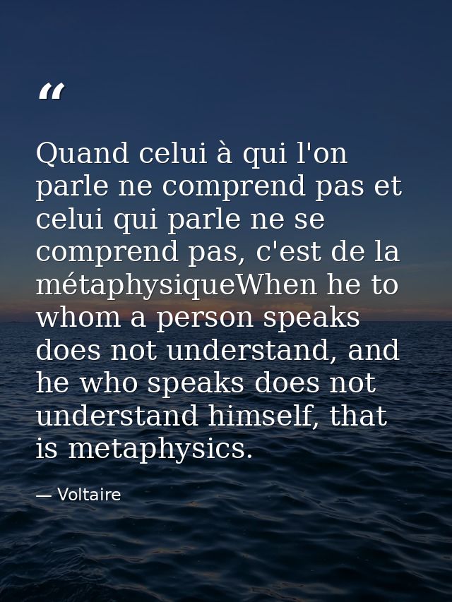 Quand celui à qui l'on parle ne comprend pas et celui qui parle ne se comprend pas, c'est de la métaphysiqueWhen he to w — Voltaire