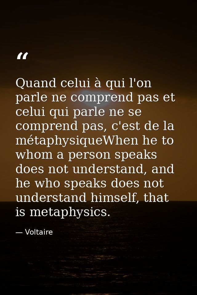 Quand celui à qui l'on parle ne comprend pas et celui qui parle ne se comprend pas, c'est de la métaphysiqueWhen he to w — Voltaire