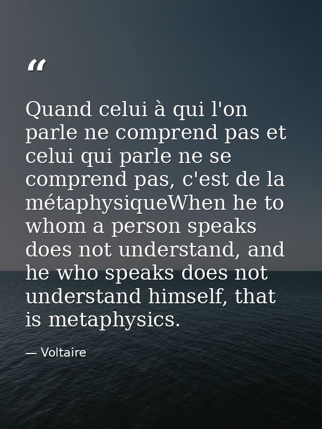 Quand celui à qui l'on parle ne comprend pas et celui qui parle ne se comprend pas, c'est de la métaphysiqueWhen he to w — Voltaire