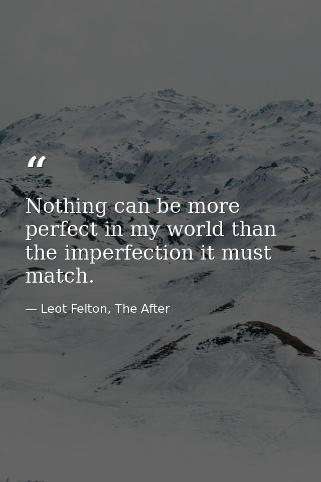Nothing can be more perfect in my world than the imperfection it must match. — Leot Felton, The After