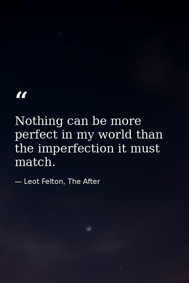 Nothing can be more perfect in my world than the imperfection it must match. — Leot Felton, The After