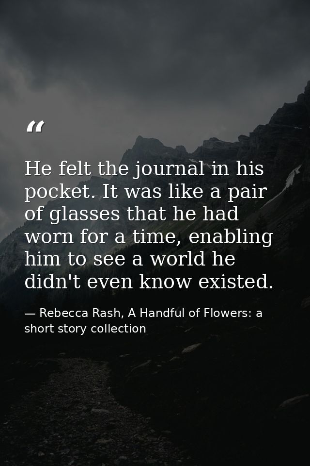 He felt the journal in his pocket. It was like a pair of glasses that he had worn for a time, enabling him to see a worl — Rebecca Rash, A Handful of Flowers: a short story collection