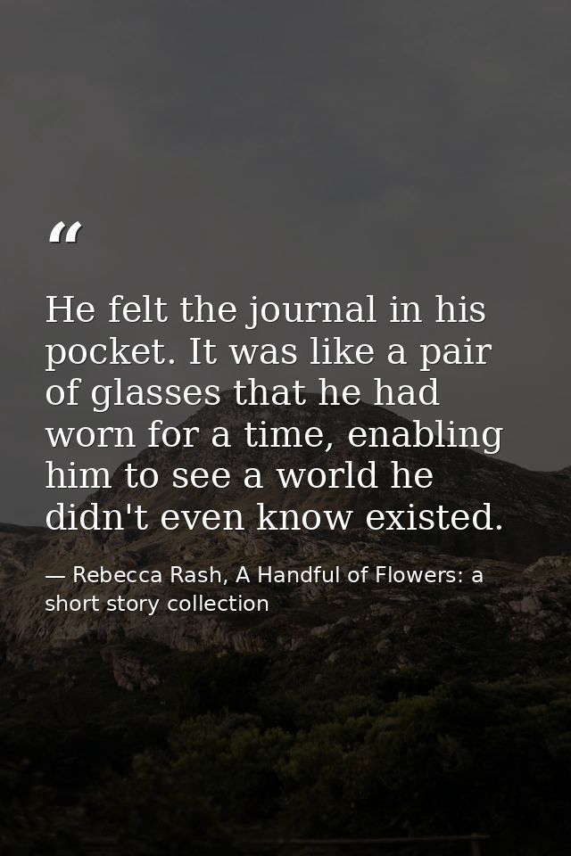 He felt the journal in his pocket. It was like a pair of glasses that he had worn for a time, enabling him to see a worl — Rebecca Rash, A Handful of Flowers: a short story collection