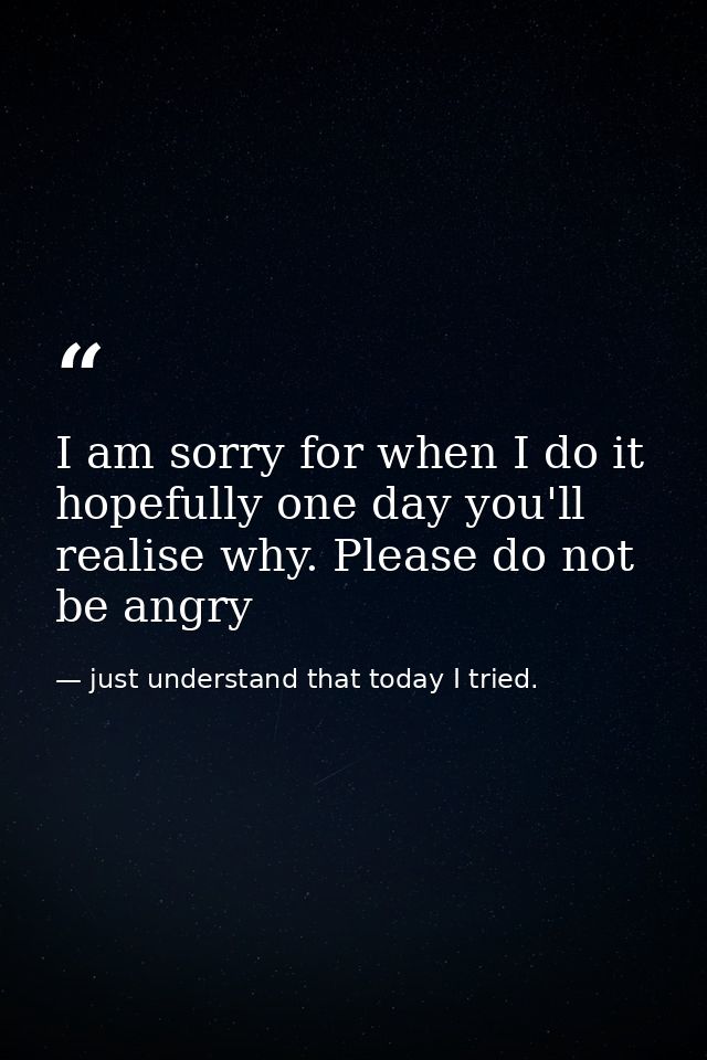 I am sorry for when I do it hopefully one day you'll realise why. Please do not be angry — just understand that today I tried.