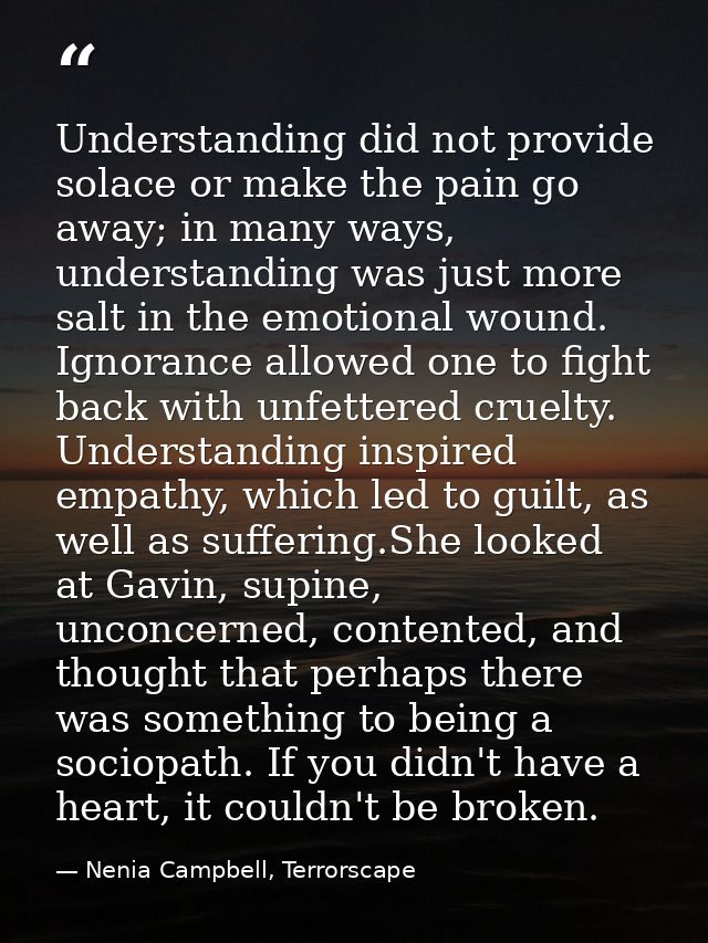 Understanding did not provide solace or make the pain go away; in many ways, understanding was just more salt in the emo — Nenia Campbell, Terrorscape