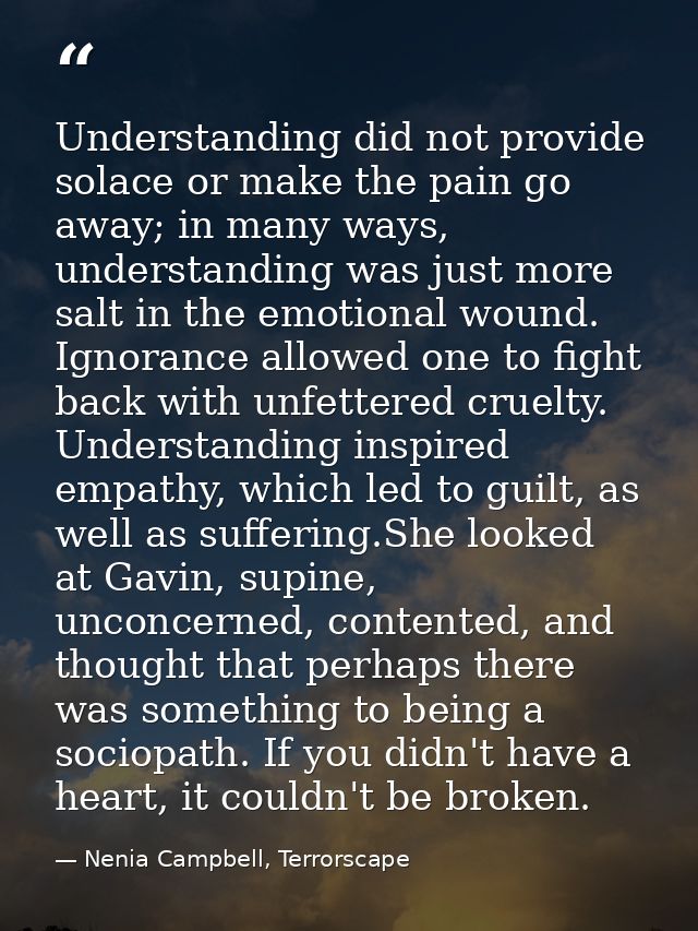 Understanding did not provide solace or make the pain go away; in many ways, understanding was just more salt in the emo — Nenia Campbell, Terrorscape