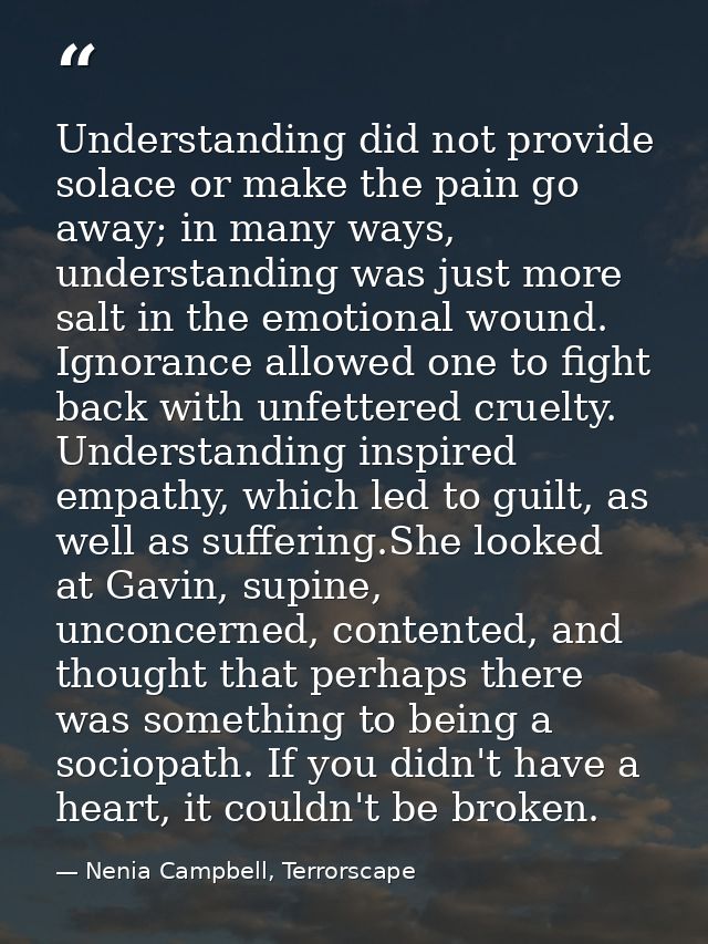 Understanding did not provide solace or make the pain go away; in many ways, understanding was just more salt in the emo — Nenia Campbell, Terrorscape
