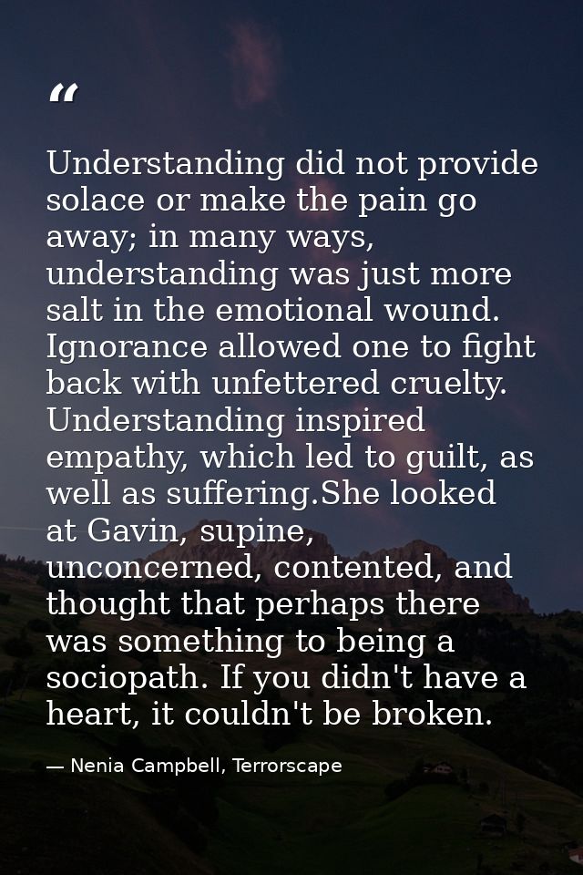 Understanding did not provide solace or make the pain go away; in many ways, understanding was just more salt in the emo — Nenia Campbell, Terrorscape