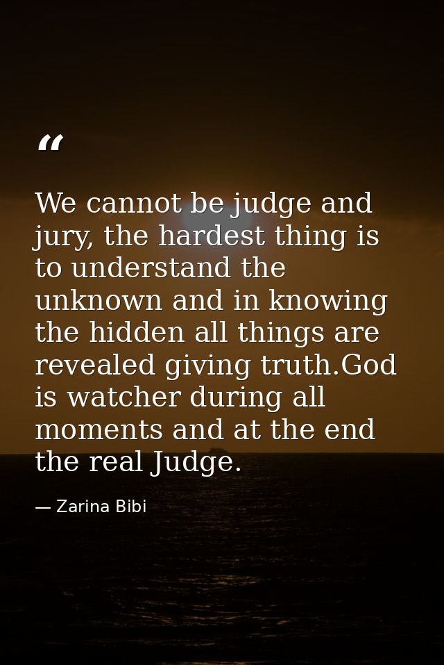 We cannot be judge and jury, the hardest thing is to understand the unknown and in knowing the hidden all things are rev — Zarina Bibi