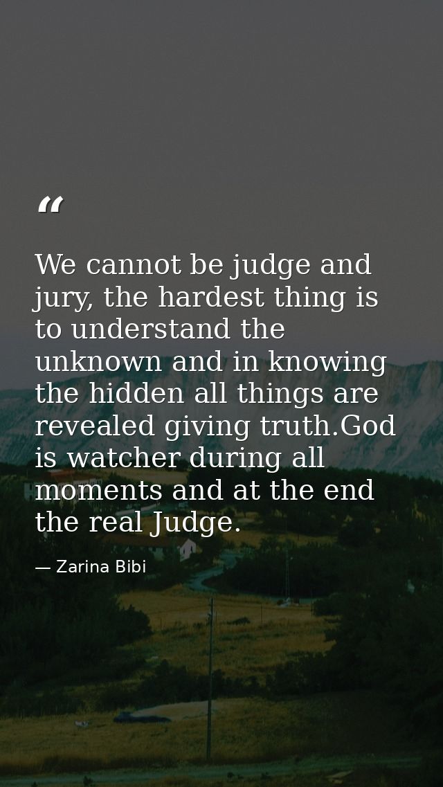 We cannot be judge and jury, the hardest thing is to understand the unknown and in knowing the hidden all things are rev — Zarina Bibi