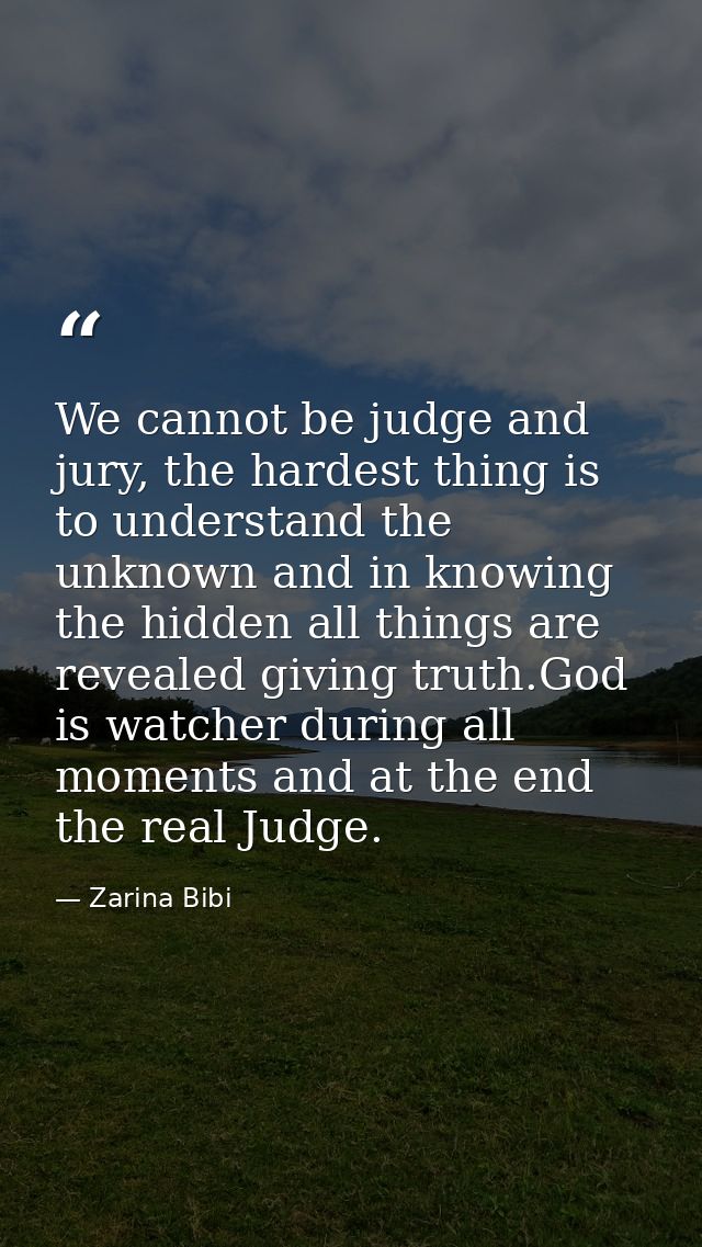 We cannot be judge and jury, the hardest thing is to understand the unknown and in knowing the hidden all things are rev — Zarina Bibi