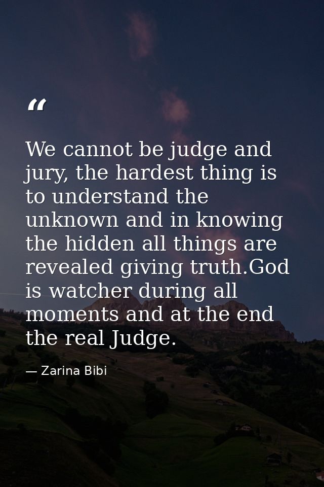 We cannot be judge and jury, the hardest thing is to understand the unknown and in knowing the hidden all things are rev — Zarina Bibi