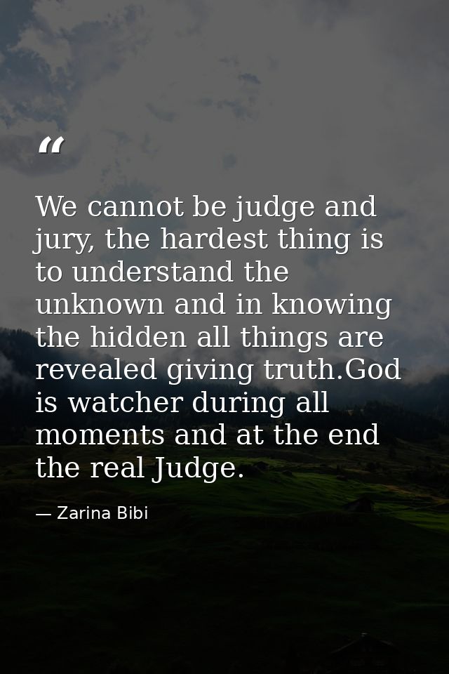 We cannot be judge and jury, the hardest thing is to understand the unknown and in knowing the hidden all things are rev — Zarina Bibi