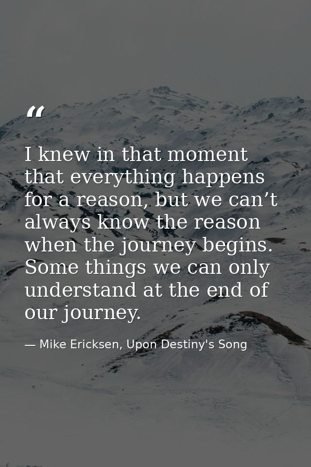 I knew in that moment that everything happens for a reason, but we can’t always know the reason when the journey begins. — Mike Ericksen, Upon Destiny's Song