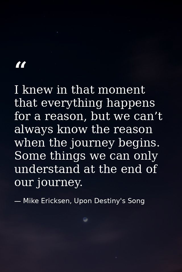 I knew in that moment that everything happens for a reason, but we can’t always know the reason when the journey begins. — Mike Ericksen, Upon Destiny's Song