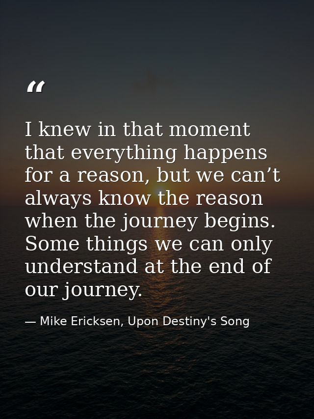 I knew in that moment that everything happens for a reason, but we can’t always know the reason when the journey begins. — Mike Ericksen, Upon Destiny's Song