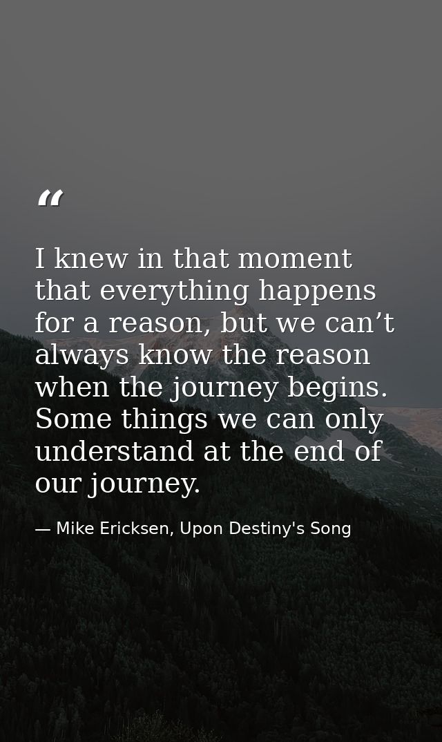 I knew in that moment that everything happens for a reason, but we can’t always know the reason when the journey begins. — Mike Ericksen, Upon Destiny's Song